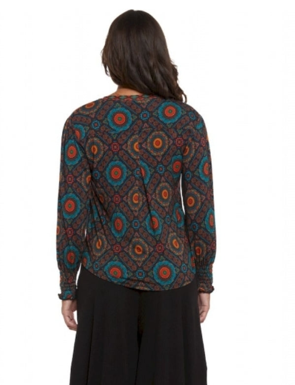 Blusa in Viscosa Stile Boho Chic con Elastico sul Polso per un Look Elegante e Comodo