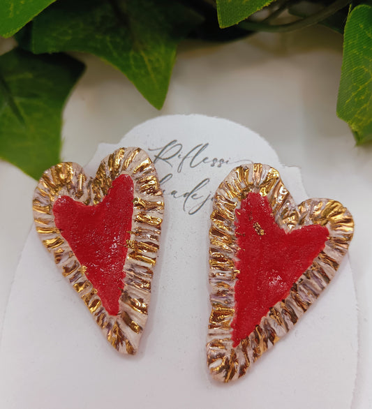 Orecchini cuore in ceramica lustro oro